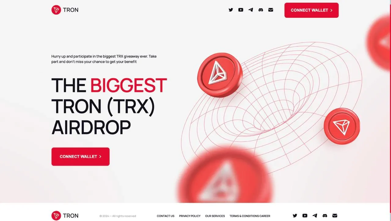 TRON airdrop claim page – fake TRX and USDT giveaway for TronLink drainer